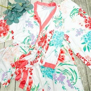 Linea Donatella Tropical Floral Robe Pant PJ Set